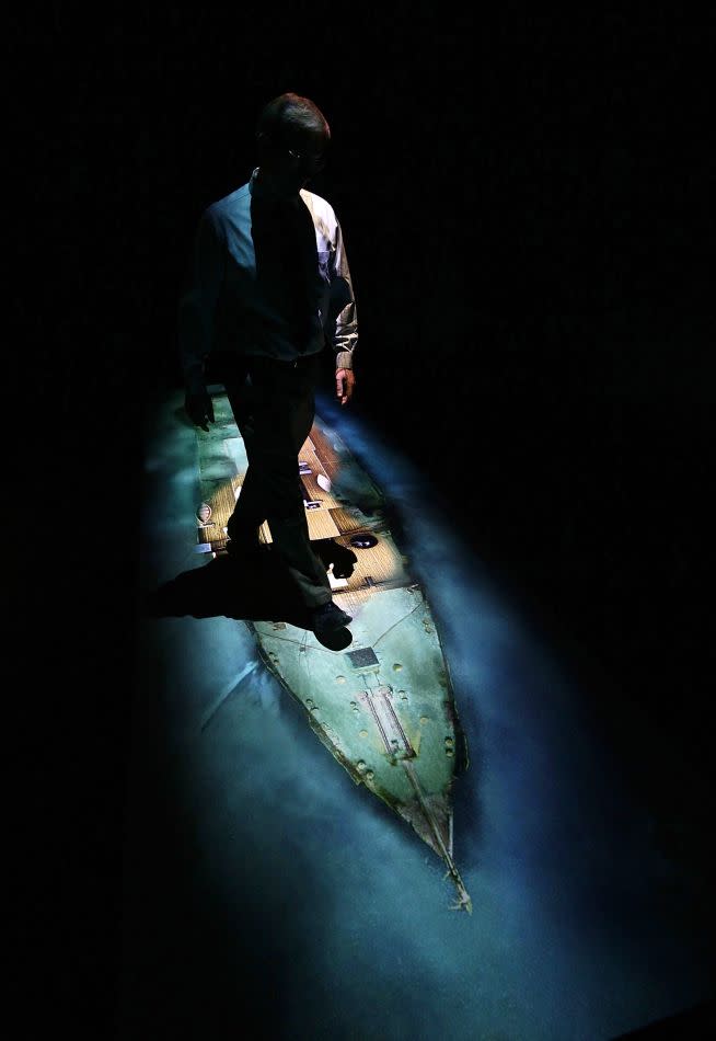 An exhibit depicts the wreck of the Titanic on the ocean floor at "Titanic: 100 Year Obsession" at the National Geographic Museum, which highlights the history of the Titanic and its sinking in 1912.