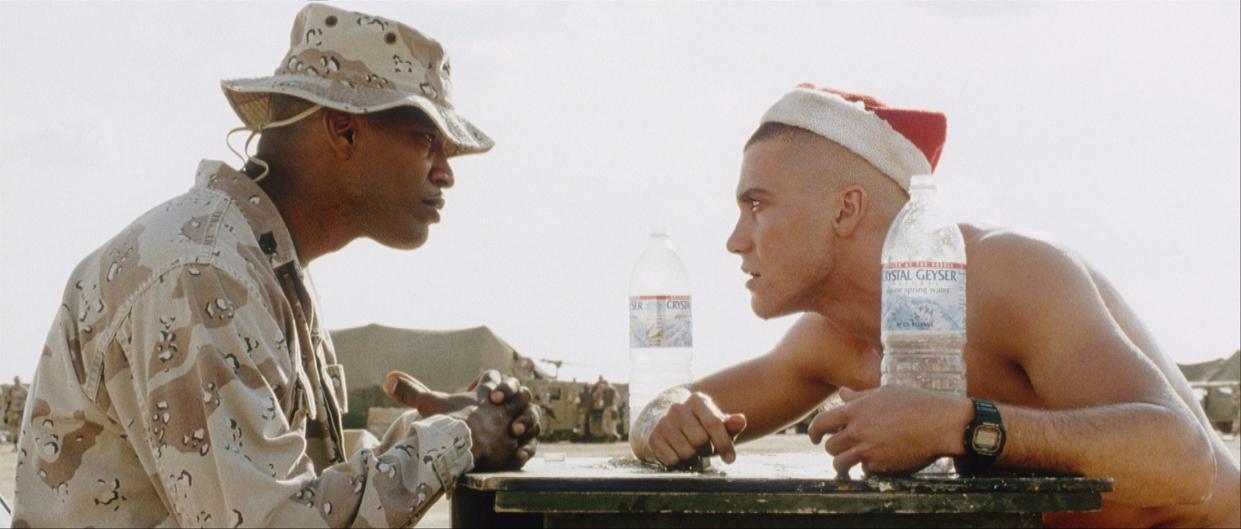 Jamie Foxx (left) and Jake Gyllenhaal play Marines in the military drama "Jarhead."