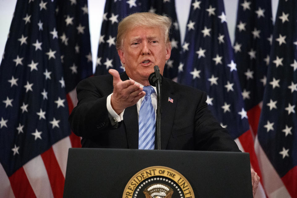 President Donald Trump speaks during a news conference at the Lotte New York Palace hotel during the United Nations General Assembly, Wednesday, Sept. 26, 2018, in New York. (AP Photo/Evan Vucci)