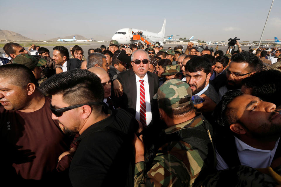 Afghan Vice President Abdul Rashid Dostum arrives at the Hamid Karzai International Airport in Kabul, Afghanistan, July 22, 2018.REUTERS/Omar Sobhani - RC1228A61910