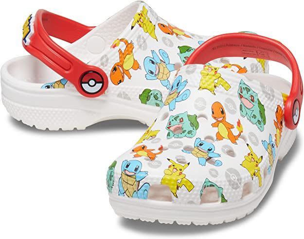 33) Crocs Classic Pokemon Clogs (Little Big Kid), White/Multi, 4 US Unisex