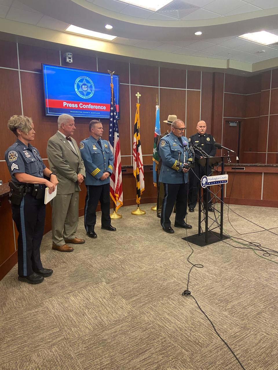 Washington County Sheriff Brian Albert speaks during a news conference Thursday on the discovery of the body of Pedro Argote, who authorities say gunned down county Judge Andrew Wilkinson on Oct. 19.