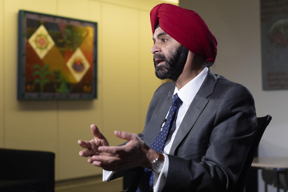 World Bank President Ajay Banga is interviewed by The Associated Press, Tuesday, April 16, 2024, at the World Bank in Washington. (AP Photo/Jacquelyn Martin)