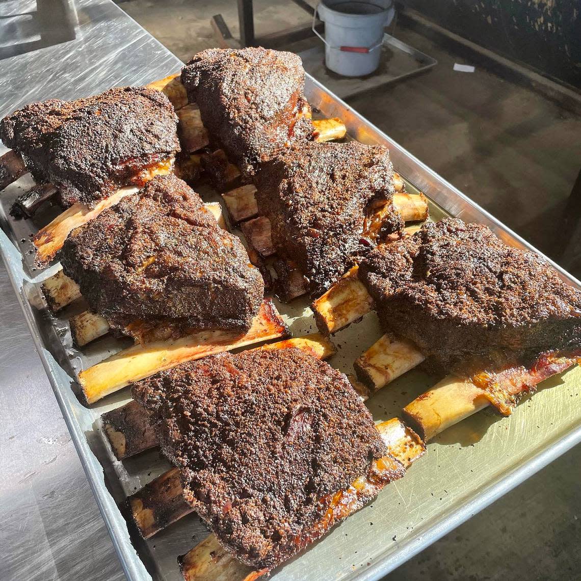 Beef ribs by pitmaster Chuck Charnichart at Goldee’s Barbecue.