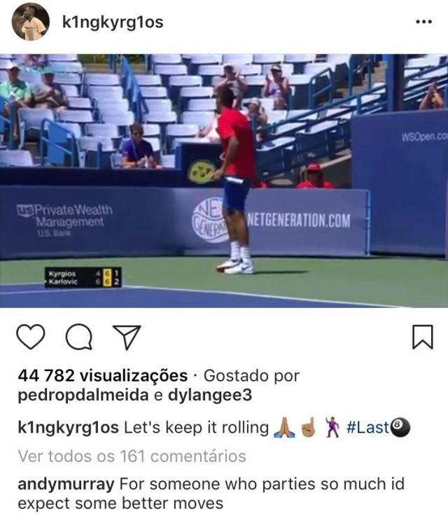 The Murray responds to Kyrgios' post. Pic: Instagram