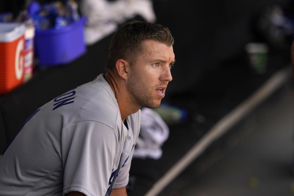 Dodgers starting pitcher Tyler Anderson sits in the dugout after pitching against the Chicago White Sox on June 9.