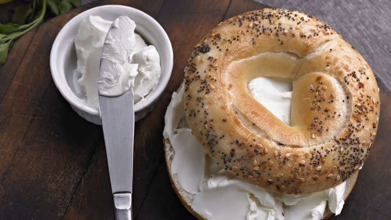 Cream cheese on bagel