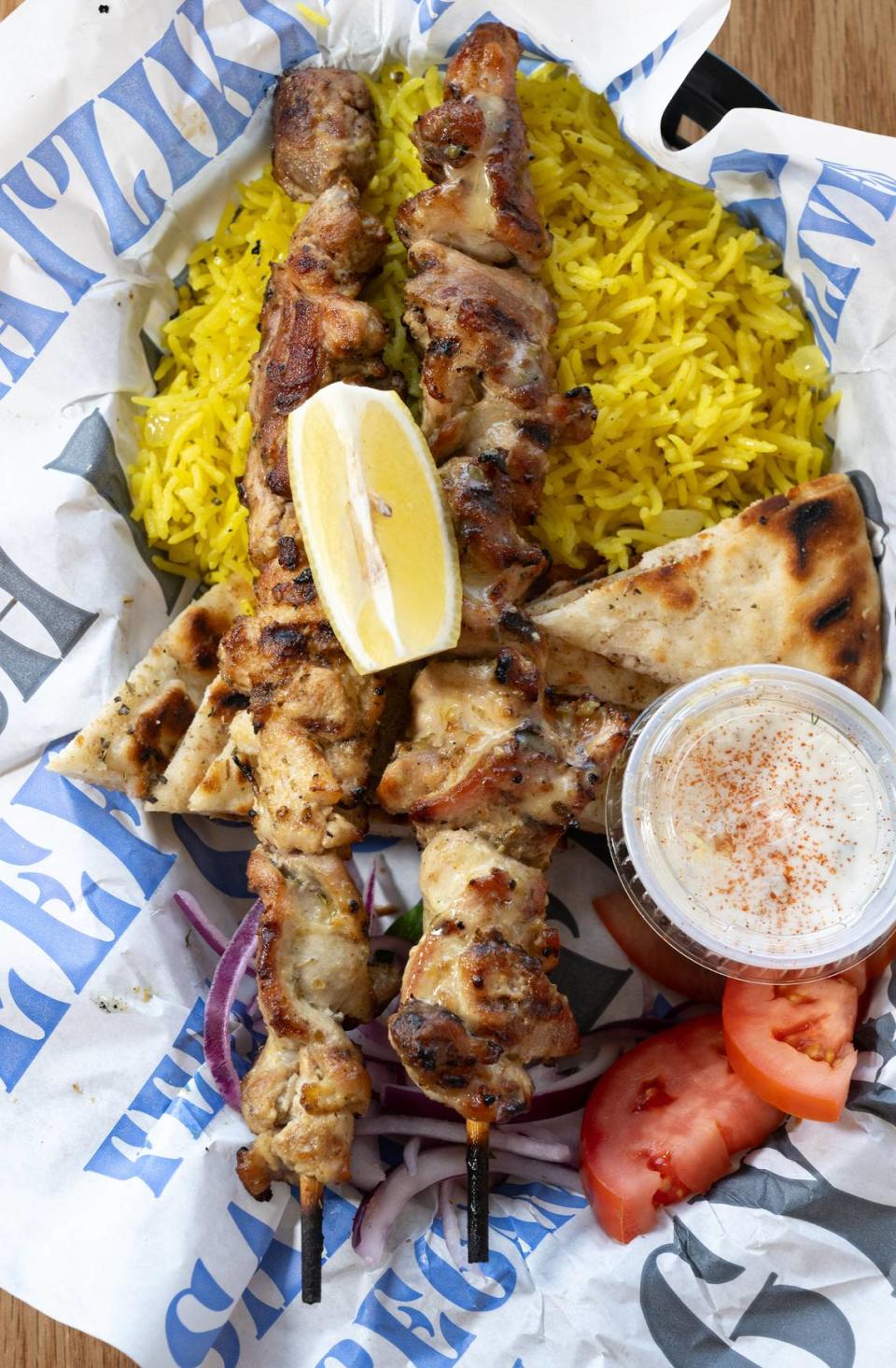 Chicken Souvlaki plate at Nick the Greek restaurant in Riverbank, Calif., Tuesday, September 12, 2023. Andy Alfaro/aalfaro@modbee.com