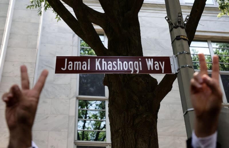 FILE PHOTO: 'Jamal Khashoggi Way' is unveiled outside of the Embassy of Saudi Arabia in honor of murdered Saudi born journalist Jamal Khashoggi in Washington