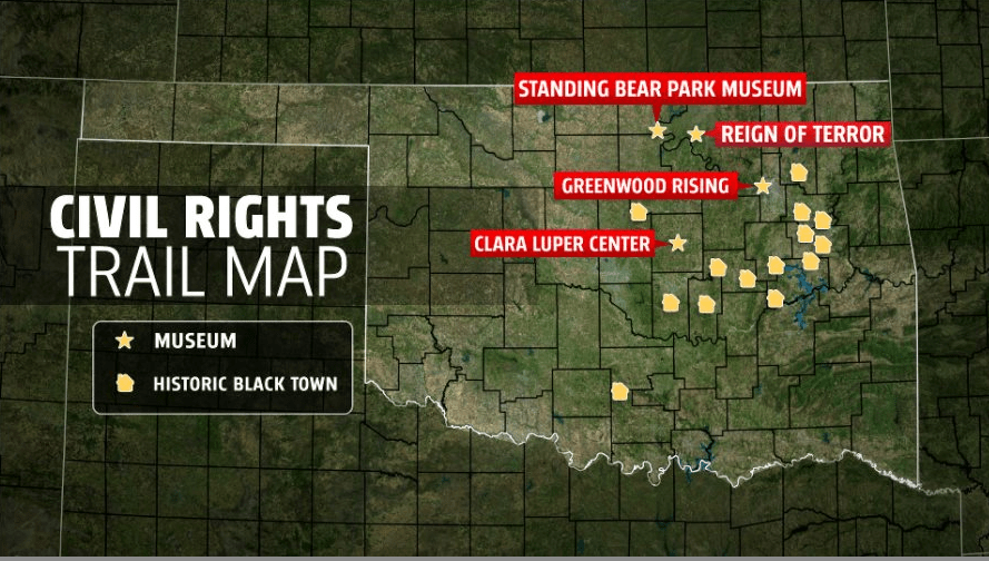 Map of Oklahoma Civil Rights Trail sites