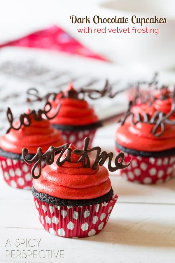 Chocolate Cupcakes With Red Velvet Frosting