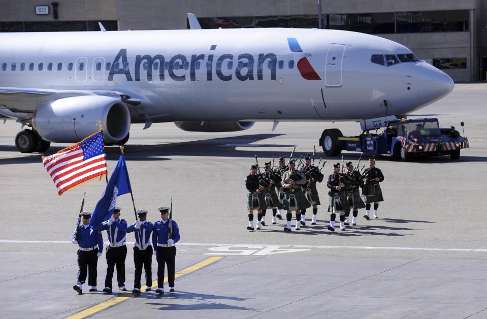 The U.S. Honor Flag arrives at Los Angeles International Airport at a ceremony in memory of TSA agent Gerardo Hernandez in Los Angeles