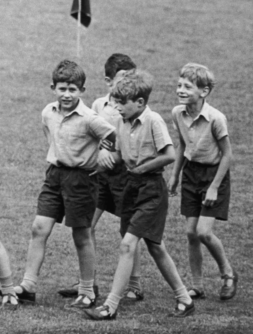 Prince Charles, Prince of Wales (left) with friends at prep school in England, 1957. (Photo by Hulton Archive/Getty Images)