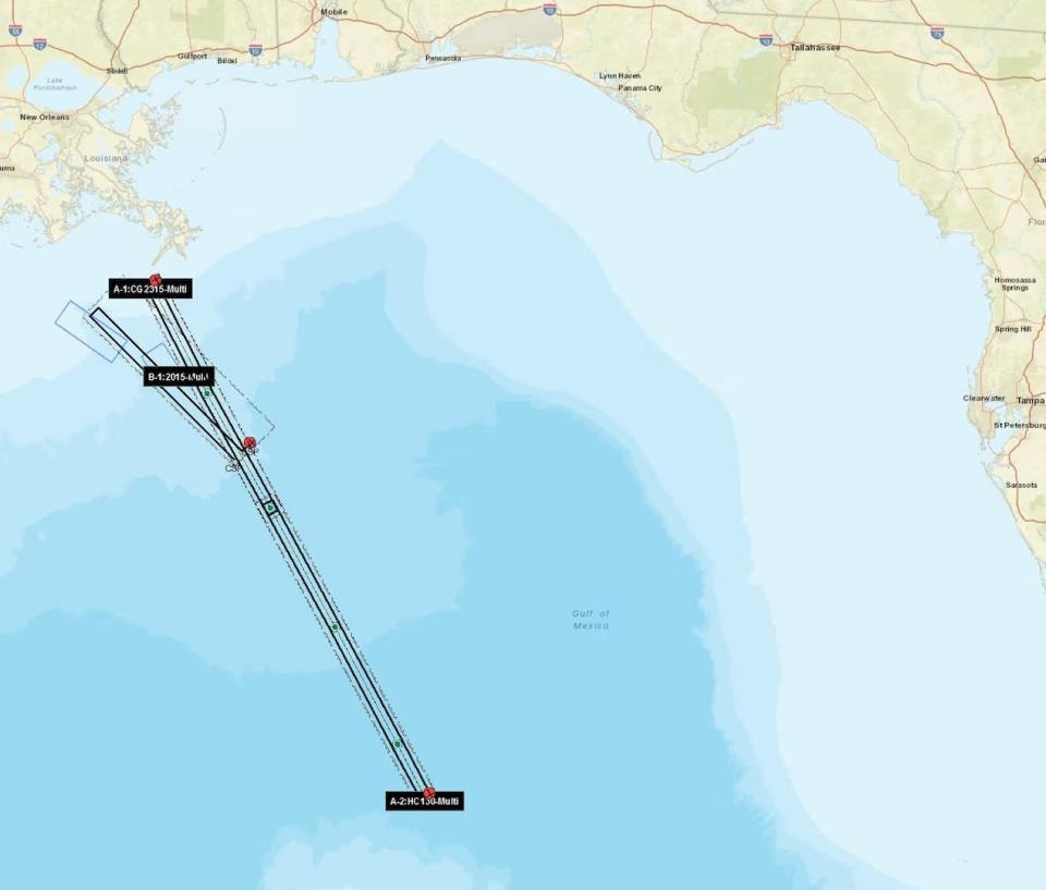 A map highlighting a stretch of the ocean off the Gulf of Mexico.