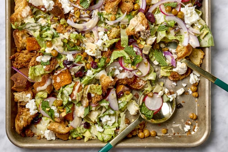 Sheet Pan Salad With Crispy Chickpeas and Feta 