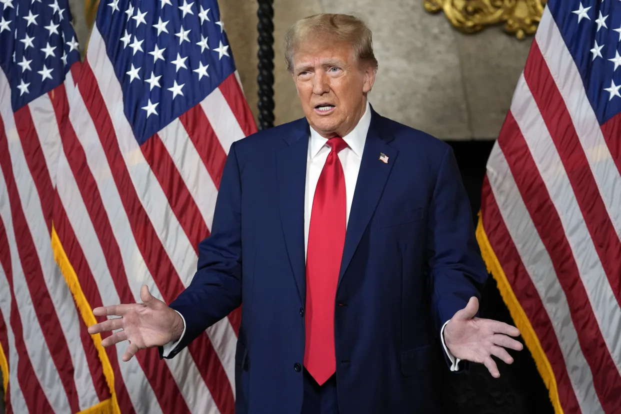 Donald Trump speaks at his Mar-a-Lago estate in Palm Beach, Fla., on Monday. (Rebecca Blackwell/AP)