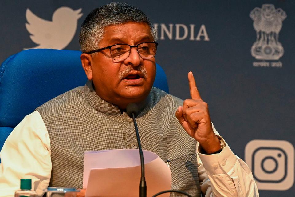 File: Indian minister Ravi Shankar Prasad addresses a press conference in New Delhi on 2 February, 2021 (AFP via Getty Images)