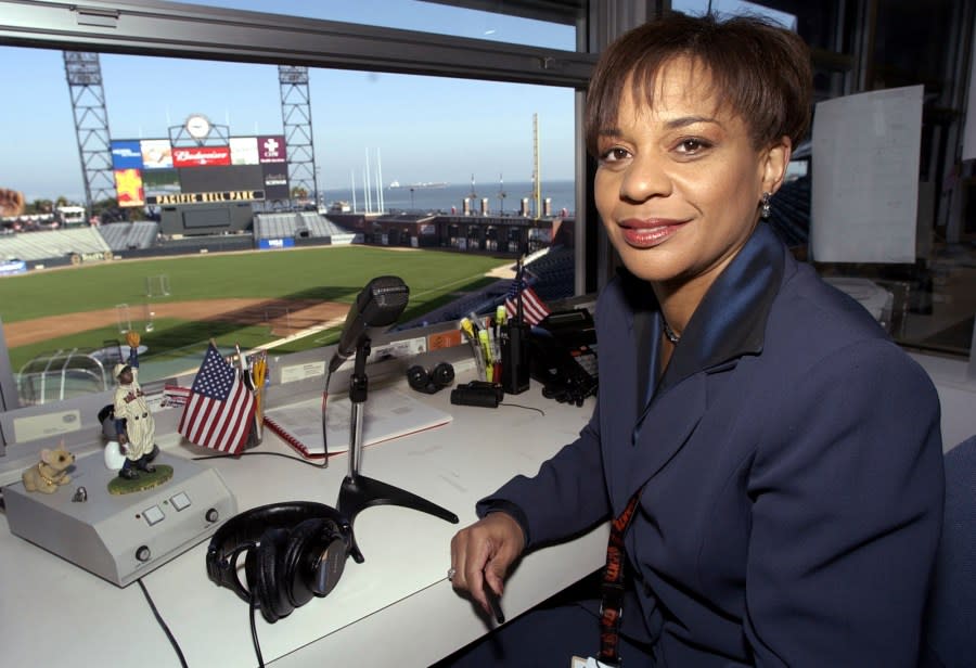 The San Francisco Giants and longtime public-address announcer Renel Brooks-Moon are parting ways after the sides failed to reach agreement on a contract extension. (AP Photo/Kevork Djansezian)