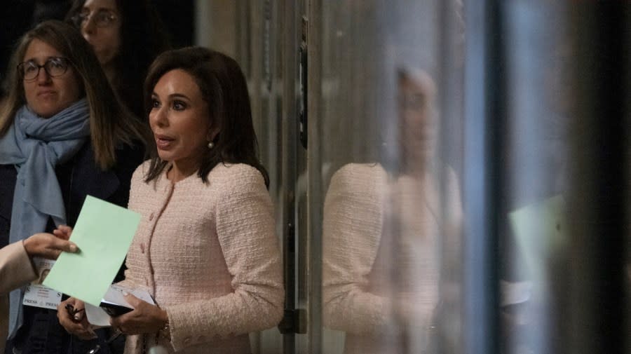 <em>Jeanine Pirro stands in the hallway during a break in the trial of former President Donald Trump at Manhattan criminal court in New York, on Friday, May 10, 2024. (Victor J. Blue/The Washington Post via AP, Pool)</em>