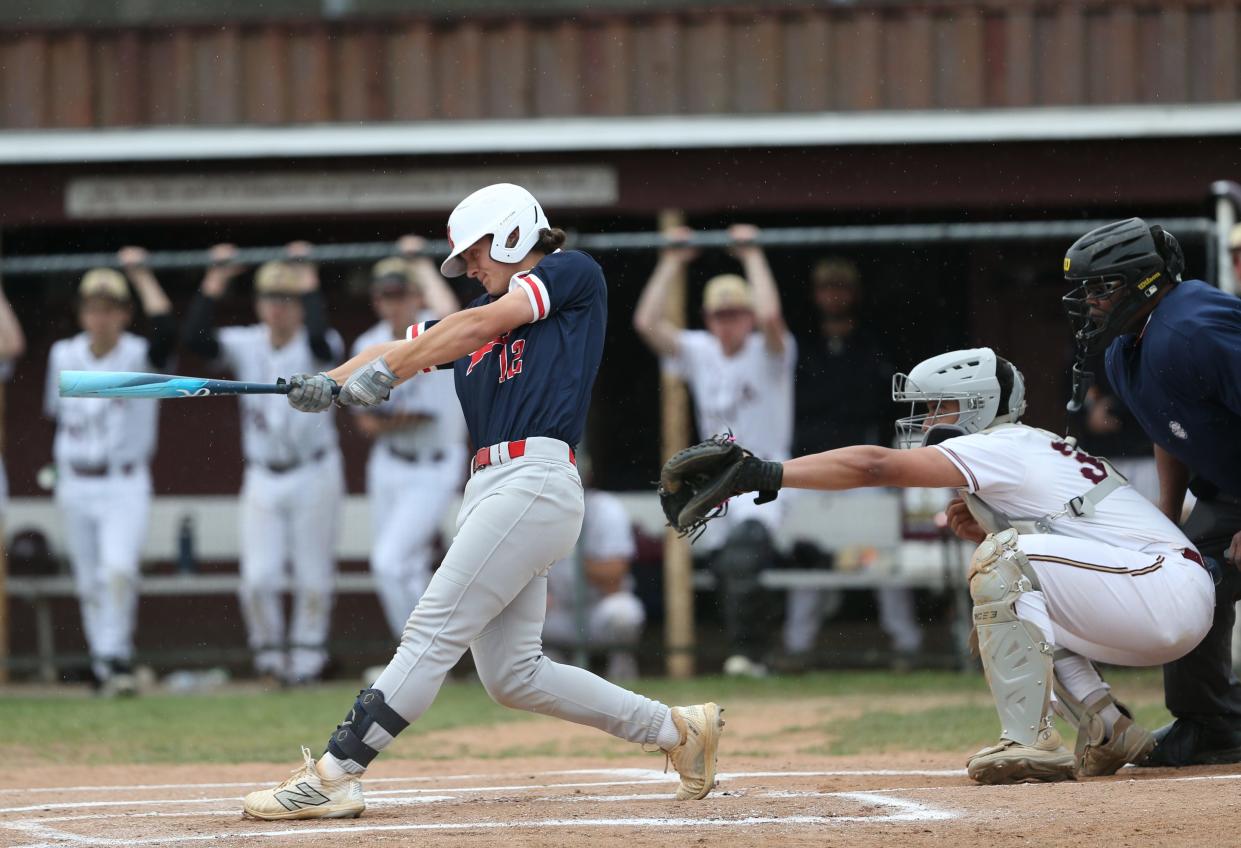 Roy C. Ketcham's Luke Picone at bat during a game versus Arlington on April 17, 2024.