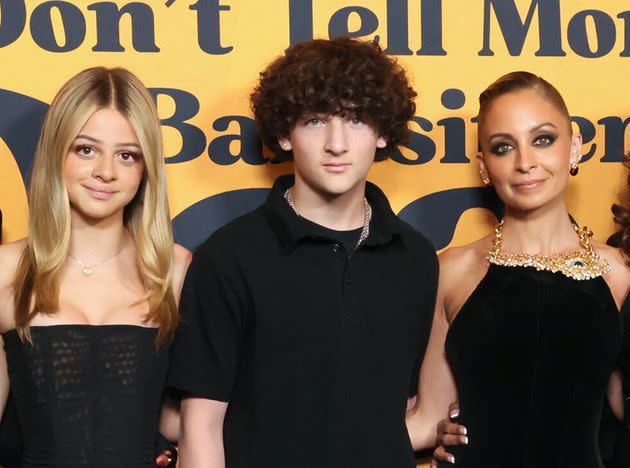 From left: Harlow and Sparrow Madden appear with their mother, Nicole Richie, at the Los Angeles premiere of 