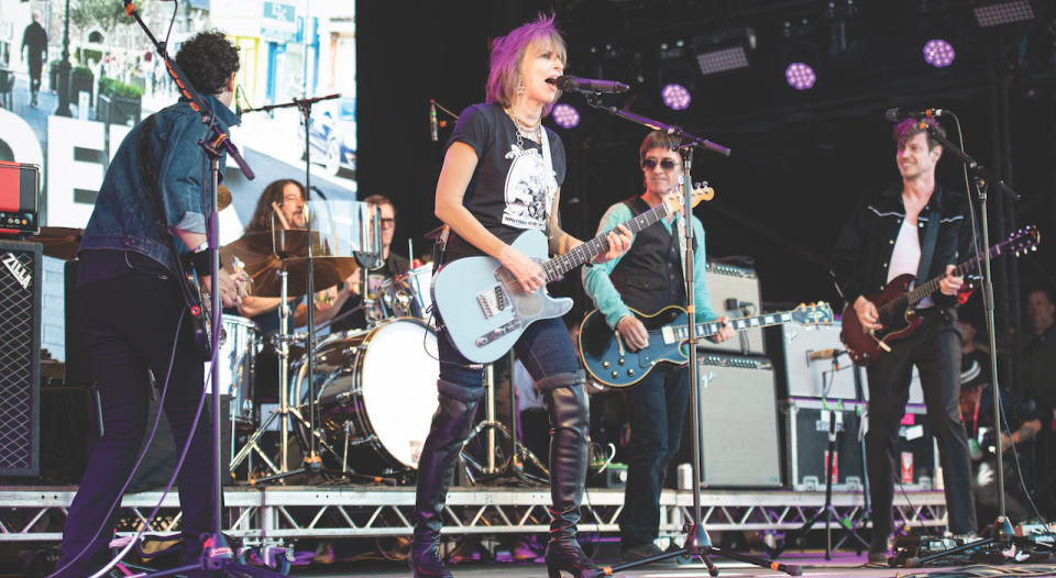 The Pretenders on stage at the Glastonbury Festival in 2023 with guest stars Dave Grohl and Johnny Marr