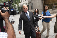 Martin Weinberg, a defense attorney for Jeffrey Epstein, leaves federal court in New York after a judge denied bail to his client, Thursday, July 18, 2019. (AP Photo/Mark Lennihan)