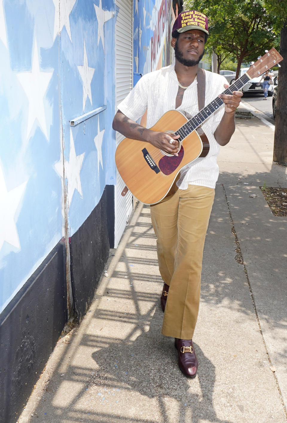 Grammy-winning artist Leon Bridges discusses his musical and personal evolution as he releases his third studio album, the R&B-forward “Gold-Diggers Sound.” in Fort Worth, Texas, Wednesday, July 21, 2021. (AP Photo/LM Otero)