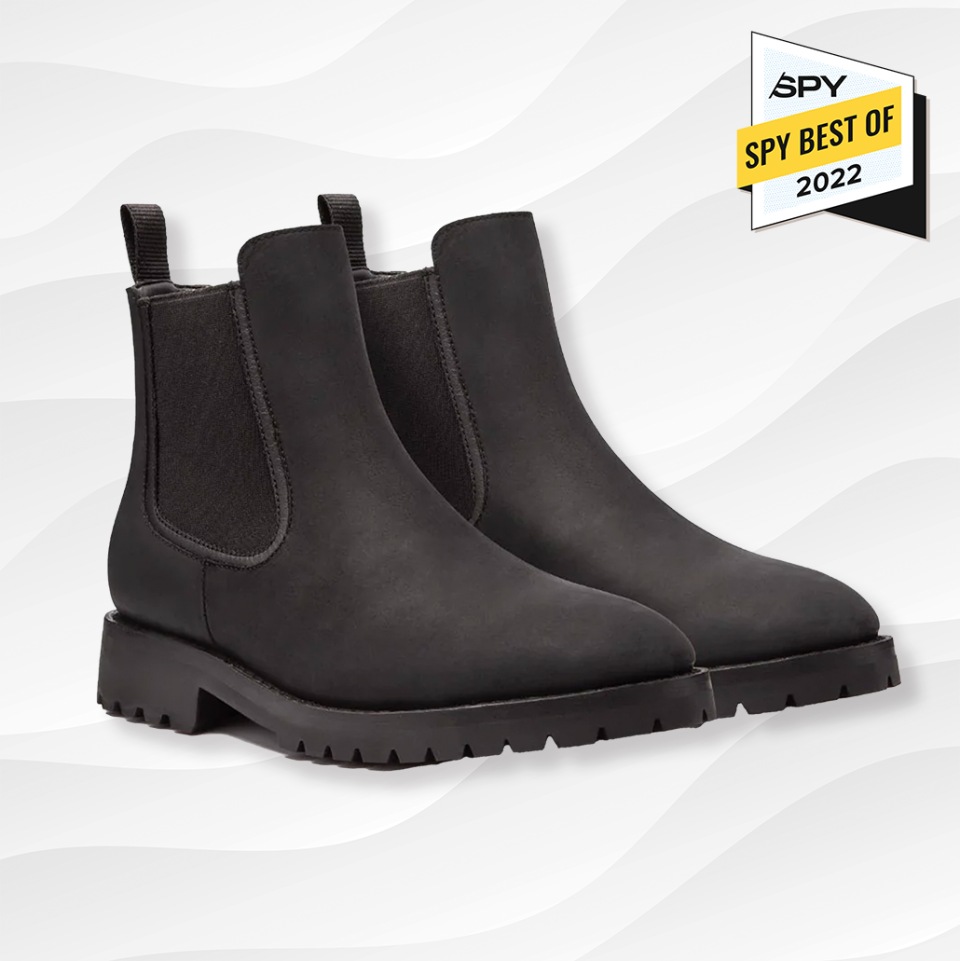 thursday legend chelsea boots in black matte against a white wavy background