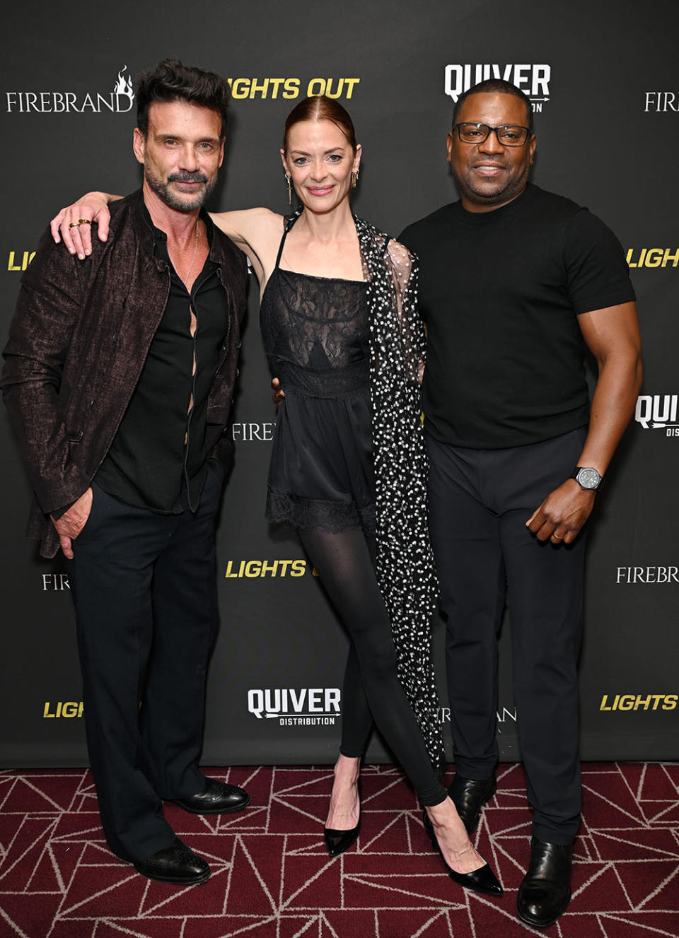 Frank Grillo, Jaime King and Mekhi Phifer attend the Los Angeles Special Screening of Quiver Distribution's "Lights Out" at The London West Hollywood at Beverly Hills on February 20, 2024 in West Hollywood, California.