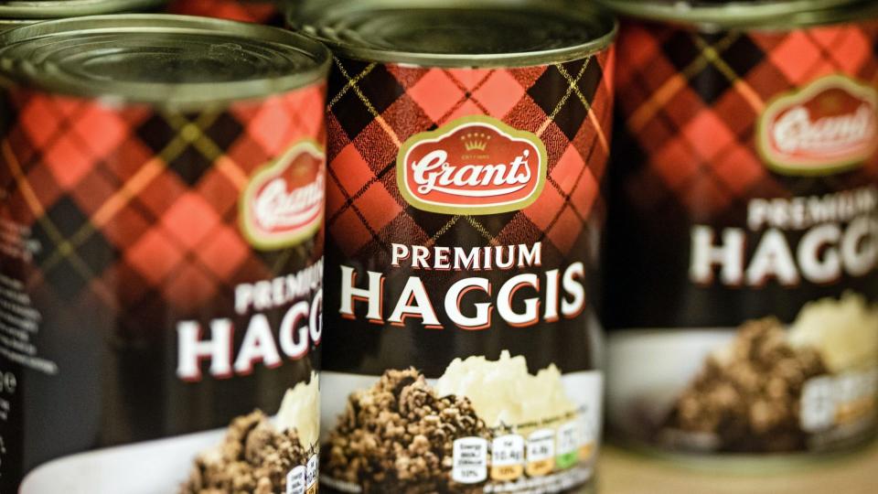 Mandatory Credit: Photo by CLEMENS BILAN/EPA-EFE/Shutterstock (10064124n)Cans of Premium Haggis seen at the shop Broken English in Berlin, Germany, 16 January 2019.