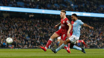 Soccer Football - Carabao Cup Semi Final First Leg - Manchester City vs Bristol City - Etihad Stadium, Manchester, Britain - January 9, 2018 Manchester City's Raheem Sterling shoots at goal REUTERS/Andrew Yates