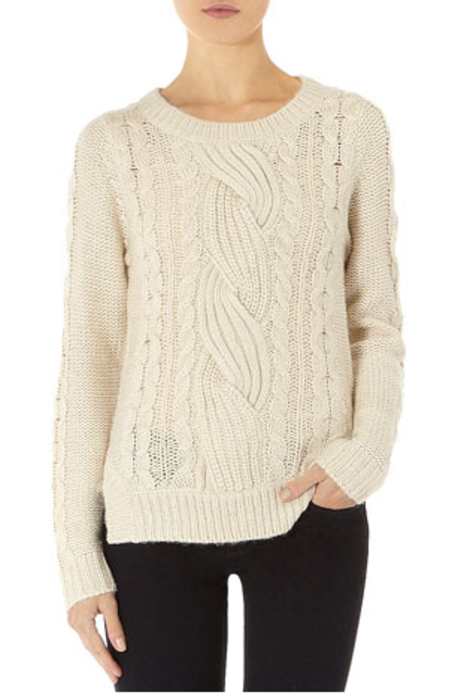 White Cable Elbow Patch Sweater, $49, Miss Selfridge