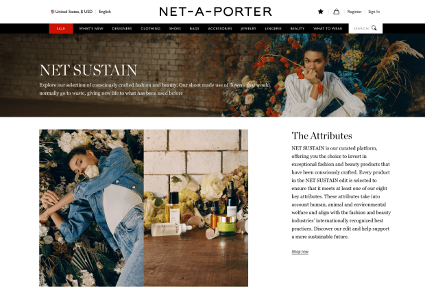 Net-a-Porter's Net Sustain landing page.