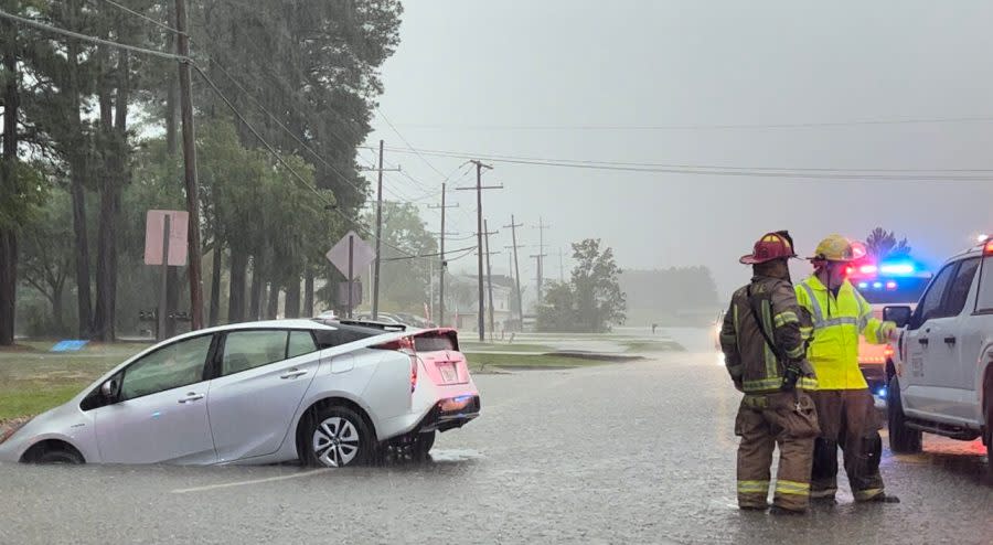 Car in ditch St. Tammany Parish on Wednesday, April 10, 2024. (WGNO/Mallory Smith)