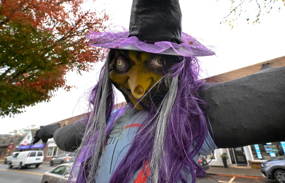 FALMOUTH 10/24/22 Town center of Falmouth is adorned with scare crow type decorations for Halloween