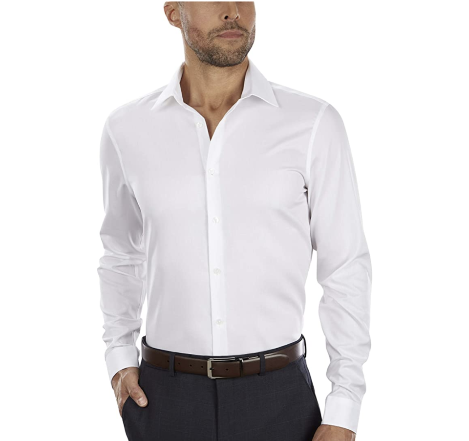 Calvin Klein Men's slim-fit non-iron herringbone dress shirt. (PHOTO: Amazon)