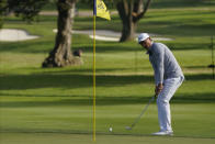 Haotong Li of China, chips to the green on the seventh hole during the second round of the PGA Championship golf tournament at TPC Harding Park Friday, Aug. 7, 2020, in San Francisco. (AP Photo/Charlie Riedel)