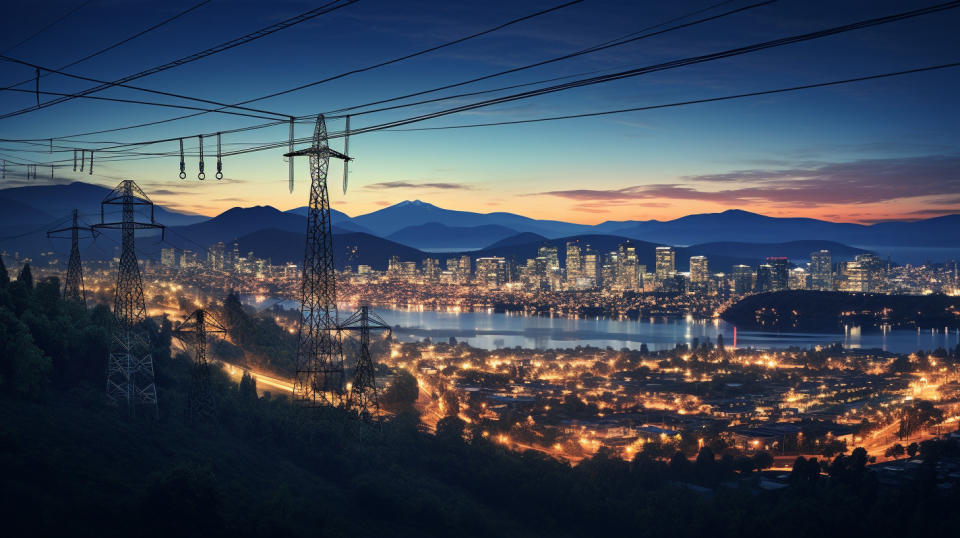 A vibrant skyline illuminated by the lights of the electric utility company.