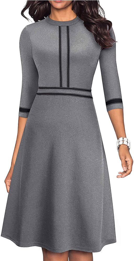  Rekucci Womens Slimming 3/4 Sleeve Fit-and-Flare Crossover Tummy  Control Dress