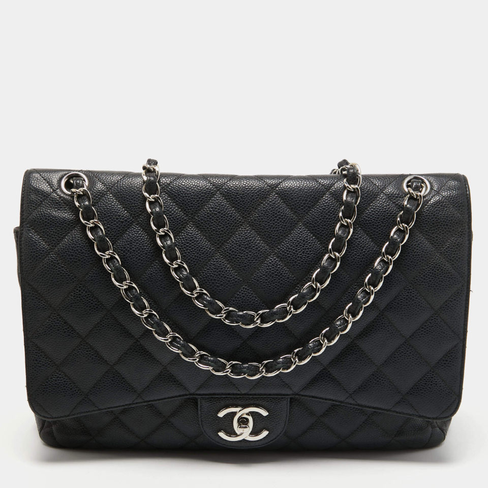 Chanel Black Quilted Caviar Leather Maxi Classic Double Flap Bag