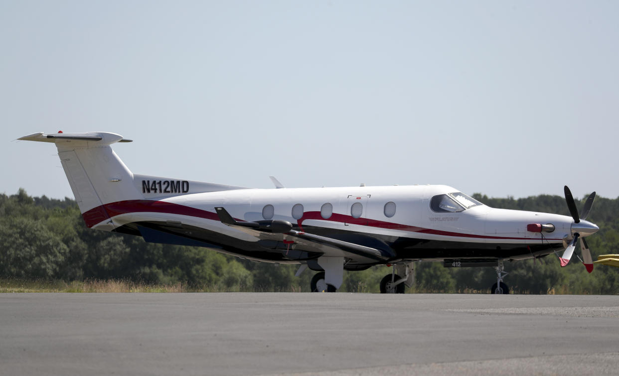 The Pilatus PC12 plane which took off from Fairoaks airfield in Surrey before flying to north Wales where the pilot landed without permission on a closed military runway at RAF Valley "because he wanted to go to the beach". (Photo by Steve Parsons/PA Images via Getty Images)