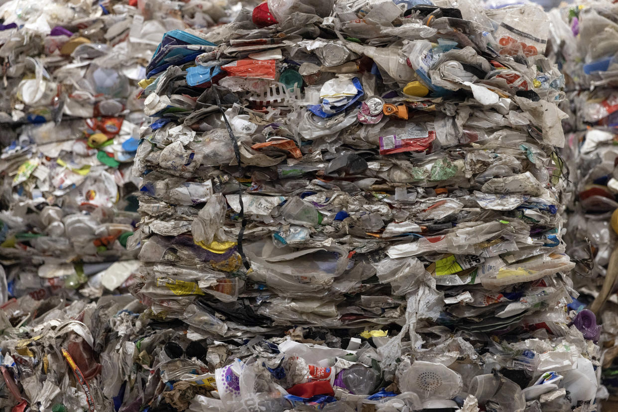 Feedstock made up of reclaimed consumer packaging and many other discarded products traditionally destined for a landfill at PureCycle’s plant in Ironton, Ohio, March 13, 2024. (Maddie McGarvey/The New York Times)