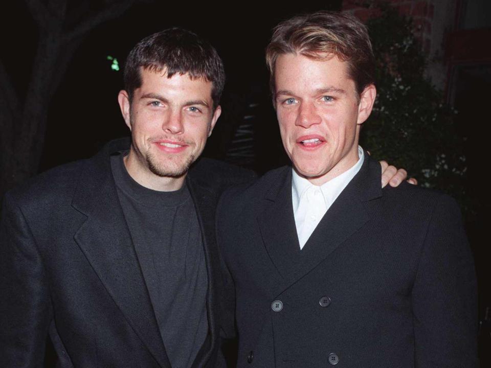 <p>Denny Keeler/Getty</p> Matt Damon and artist brother Kyle leaving the after party for the movie "Good Will Hunting" on December 2, 1997.