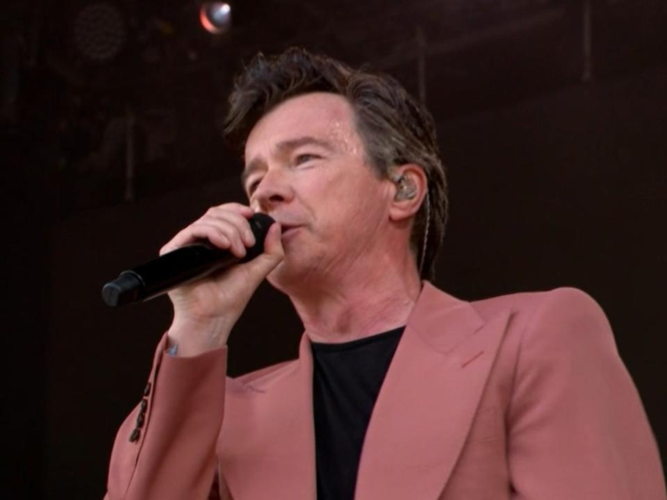 Rick Astley at Glastonbury 2023 (BBC)