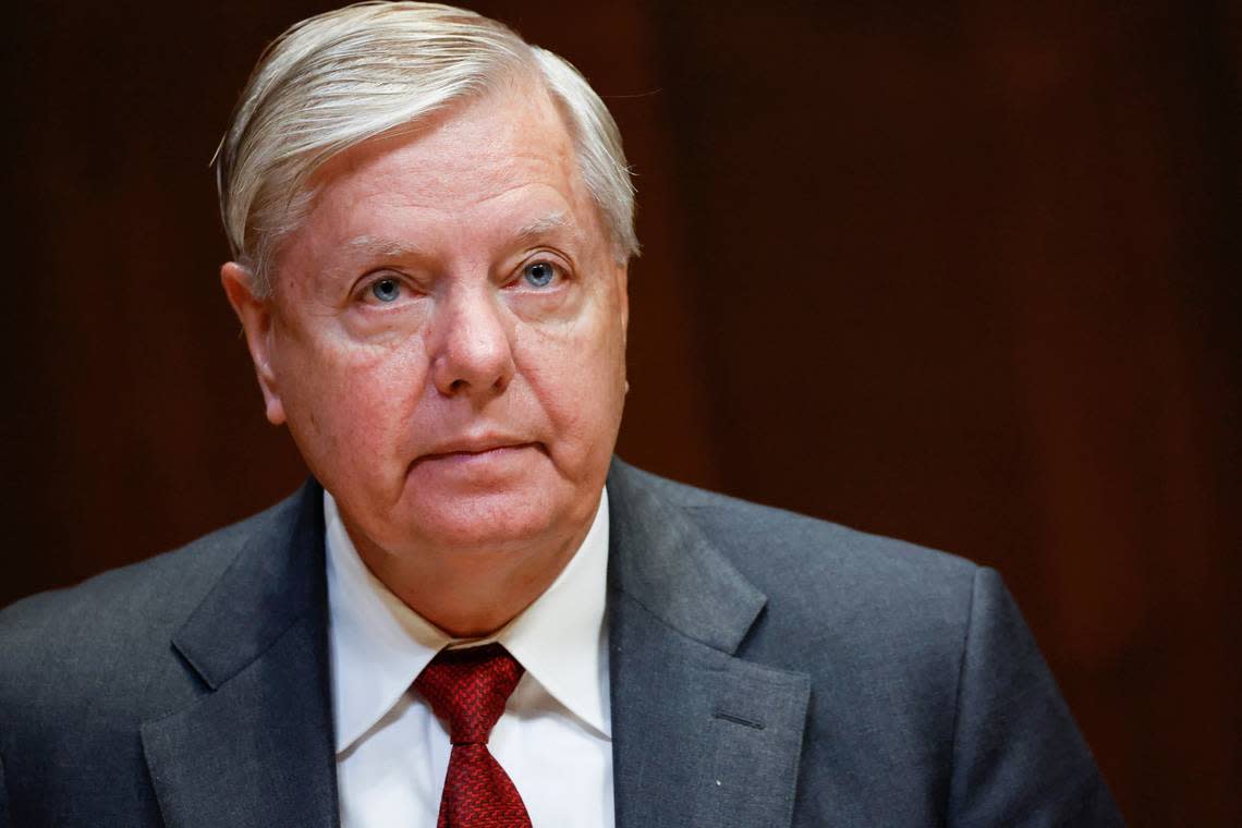 FILE - Sen. Lindsey Graham, R-S.C., listens during a hearing on the fiscal year 2023 budget for the FBI in Washington, on May 25, 2022. Attorneys for Graham said in a court filing on July 13, he wasn’t trying to interfere in Georgia’s 2020 election when he called state officials to ask them to reexamine certain absentee ballots after President Donald Trump’s narrow loss to Democrat Joe Biden. (Ting Shen/Pool Photo via AP, File)