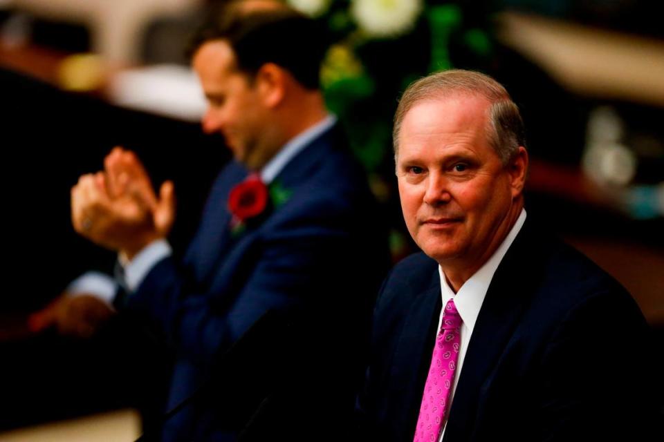 Senate President Wilton Simpson, R-Spring Hill, pauses during the joint session of the Florida Legislature at the Capitol in Tallahassee on Tuesday, March 2, 2021.