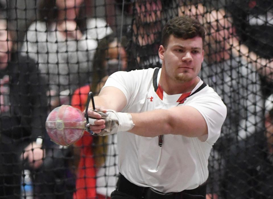 Texas Tech's Jacob Mechler is ranked second in the Big 12 in the weight throw going into the conference indoor championships Friday and Saturday at the Sports Performance Center. The Texas Tech men and the Oklahoma State women won the team titles last year.