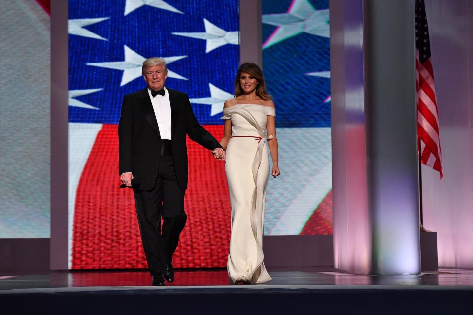 The First Ladies, Melania Trump and Brigitte Macron, brought sophisticated sparkle to the new administration’s first State Dinner.