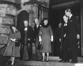 President Dwight D Eisenhower (3rd from left) meets the now Queen Elizabeth at the National Presbyterian Church in 1957.